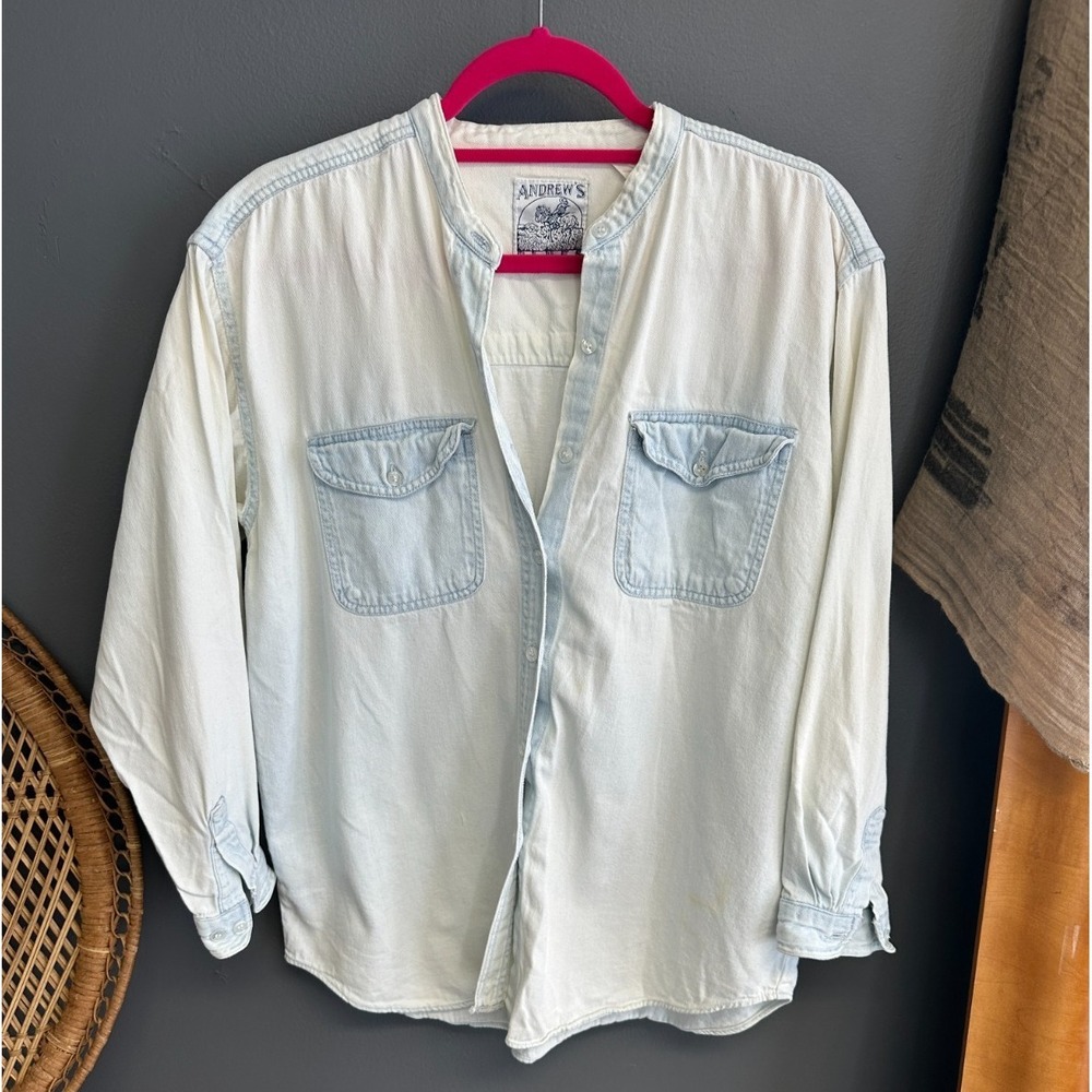Vintage‎ Andrews Blues Denim Button Up Shirt Womens M Light Wash 90s Y2K Top